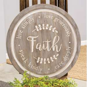 #65168 Distressed Faith Phrases Engraved Round Sign
