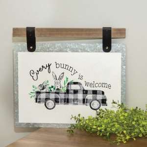 #90980 Every Bunny Is Welcome Bunny & Truck Plaque