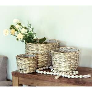 #BB9082 Greywashed Willow Planter Baskets, 3/Set