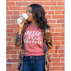 #L64 Coffee Is My Love Language T-Shirt, Heather Clay, Small
