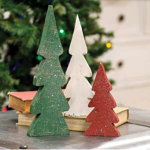 Distressed Wooden Christmas Color Trees, 3/Set