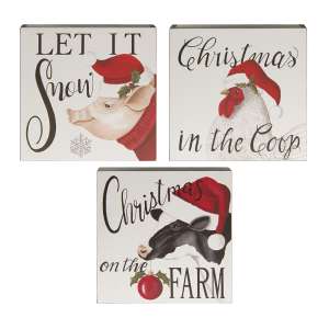 Farm Critter Christmas Box Sign, 3 Asstd. #35577