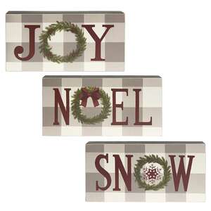 Joy, Noel, Snow Box Sign, 3 Asstd.