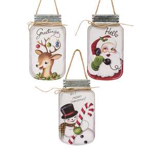 Hello Santa Mason Jar Hanger, 3 Asstd.