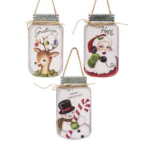 Hello Santa Mason Jar Hanger, 3 Asstd. #35579