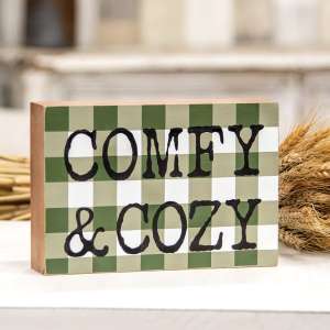 Comfy & Cozy Green Buffalo Check Box Sign 91030