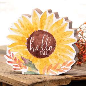 Hello Fall Chunky Watercolor Sunflower Sitter;