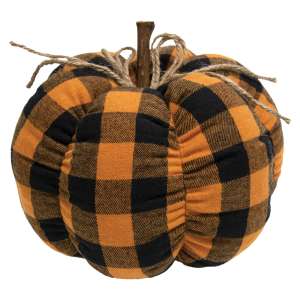 Orange & Black Buffalo Check Stuffed Pumpkin 8" #CS38169