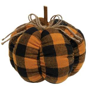 Orange & Black Buffalo Check Stuffed Pumpkin 6.5" #CS38170