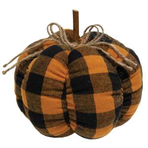 Orange & Black Buffalo Check Stuffed Pumpkin 5.5" #CS38171