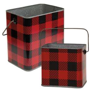 2/Set, Red & Black Buffalo Check Canisters w/Handles;