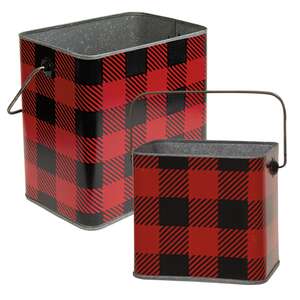 2/Set, Red & Black Buffalo Check Canisters w/Handles #14580-AB