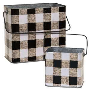 2/Set, Black & White Buffalo Check Canisters w/Handles #14680-AB