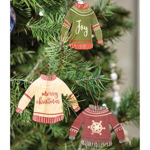 Christmas Sweater Wooden Ornaments, 3/Set 35506