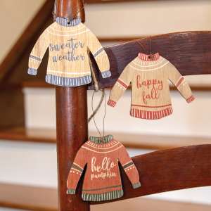 Fall Sweater Wooden Ornaments, 3/Set 35516
