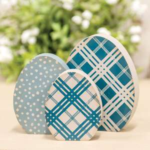 Chunky Blue Patterned Egg Sitters, 3/Set 35534;