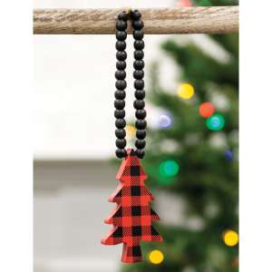Red & Black Buffalo Check Beaded Christmas Tree Ornament  35537