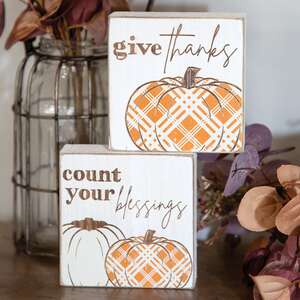 Give Thanks Plaid Pumpkin Block, 2 Asstd. 35538;