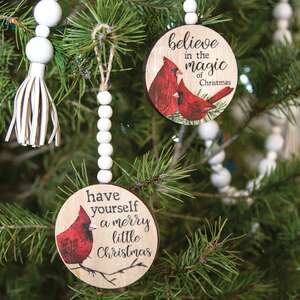 Christmas Cardinal Round Beaded Ornament, 2 Asstd. 35555