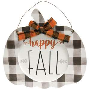 Happy Fall Buffalo Check Hanging Pumpkin #35609