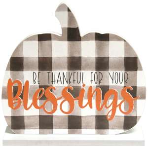 Be Thankful for Your Blessings Buffalo Check Pumpkin on Base #35612