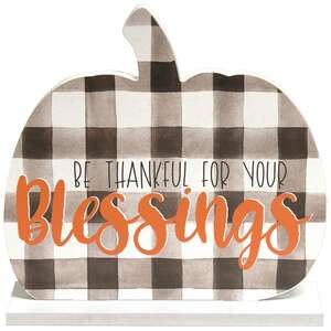 Be Thankful for Your Blessings Buffalo Check Pumpkin on Base