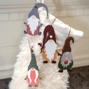Wooden Winter Gnome Ornaments, 4/Set 35636Wooden Winter Gnome Ornaments, 4/Set 35636