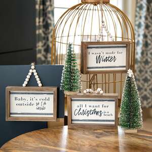 All I Want For Christmas Beaded Mini Pinstripe Sign, 3 Asstd. 35638