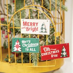 Plaid Christmas Tree Word Ornaments, 3/Set 35719