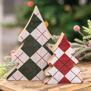 Distressed Wooden Plaid Christmas Trees, 2/Set 35720;
