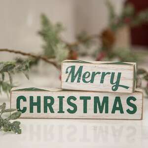 Plaid Merry Christmas Wooden Blocks, 2/Set 35721;