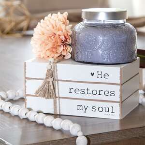 He Restores My Soul Wooden Book Stack 35727;