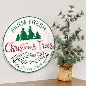 Farm Fresh Christmas Trees Distressed Round Metal Sign 70077;