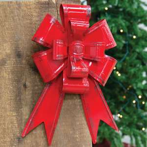 Distressed Red Round Metal Hanging Bow 70094