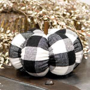 Black & White Buffalo Check Stuffed Pumpkin, 5" ;