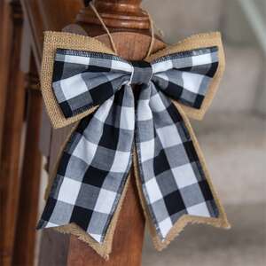 Black & White Buffalo Check & Burlap Bow 14728