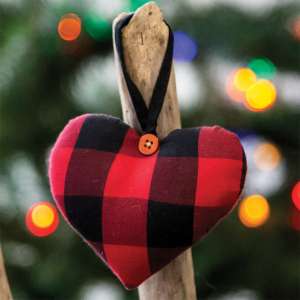Red & Black Buffalo Check Heart Ornament 14732
