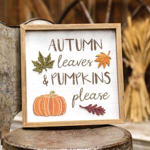 Autumn Leaves & Pumpkins Please Distressed Wooden Frame 35525;