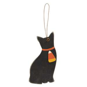 Cat With Candy Corn Wooden Ornament;