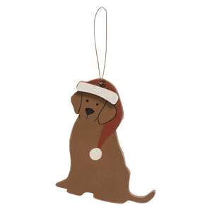 Santa Dog Wooden Ornament;