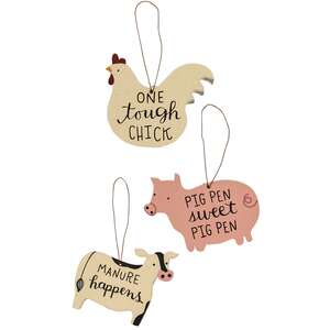 3/Set, Barnyard Sayings Farm Animal Ornaments