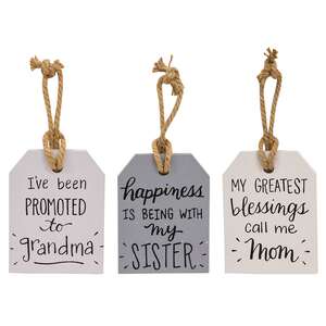 Mom, Sister, Grandma Wooden Tag, 3 Asstd.