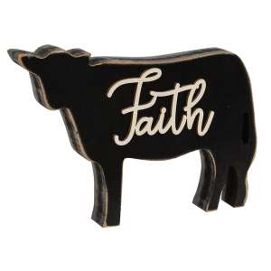 Faith Distressed Black Cow Sitter #35838