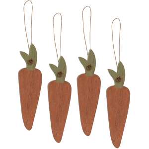 4/Set, Primitive Wood Carrot Ornaments