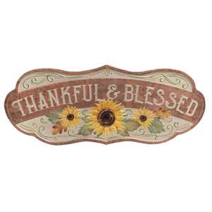 Thankful & Blessed Sunflower Distressed Metal Sign