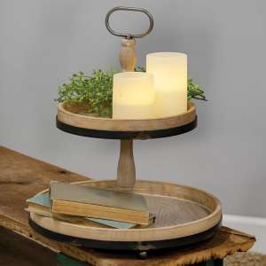 Distressed Wood and Metal Two-Tiered Tray 65164