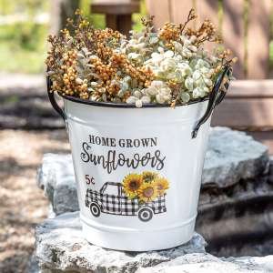 Home Grown Sunflowers White Metal Bucket 70099