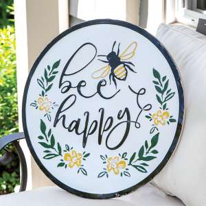 Bee Happy Distressed Enamel Sign 70101