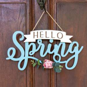 Hello Spring Banner Cutout Floral Accent Hanging Sign 91078