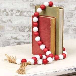 Beaded String Red White w/Jute Tassels 91079;